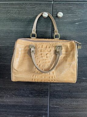 Tan Croc Print Leather Doc Bag